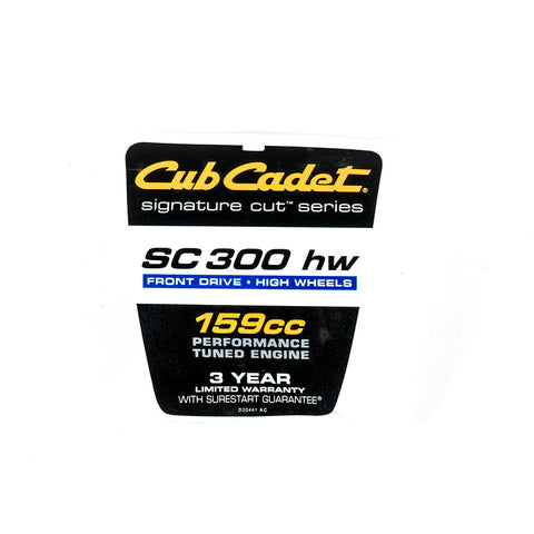 Cub Cadet Label-Shroud  Sc 300 - 777D20441