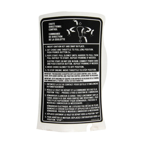 Cub Cadet Label-Snow Panel - 777I23219