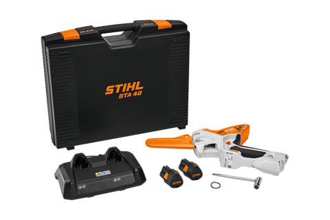 STIHL GTA 40 battery garden pruner set with batteries and charger and case and tool