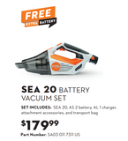 Stihl SEA 20.0 SA03 011 7311 w/ AS 2 Battery & AL 1 Charger + FREE BATTERY