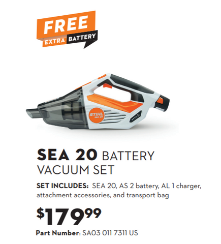 Stihl SEA 20.0 SA03 011 7311 w/ AS 2 Battery & AL 1 Charger + FREE BATTERY