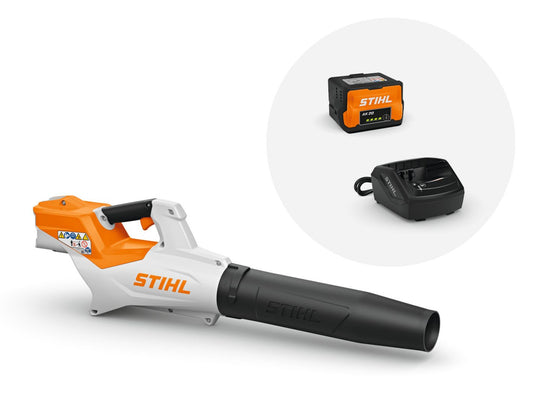 STIHL BGA 50 battery powered blower set with AK 20 battery and AL 101 charger for residential yard cleanup